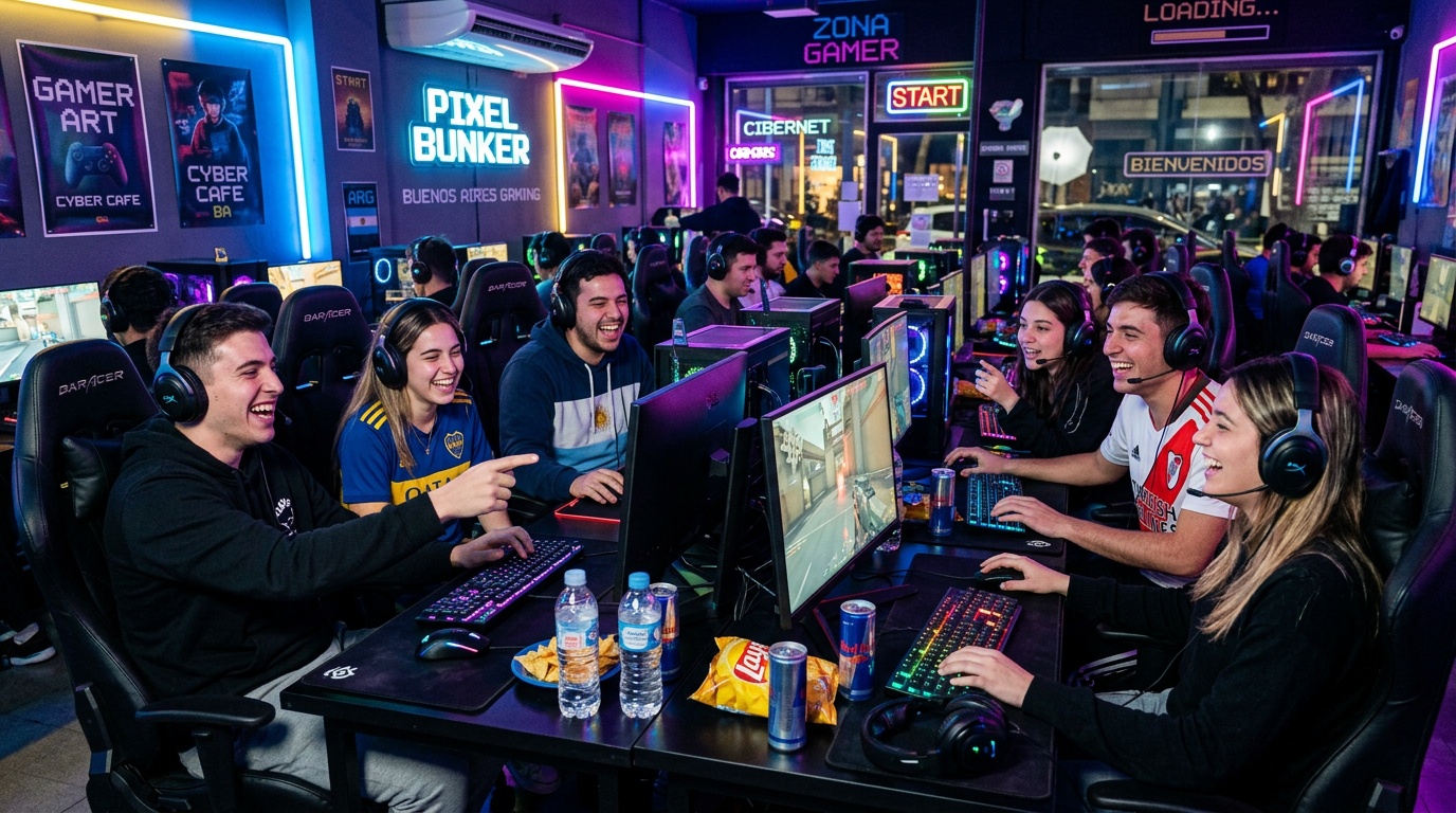 Amigos disfrutando en el gaming café